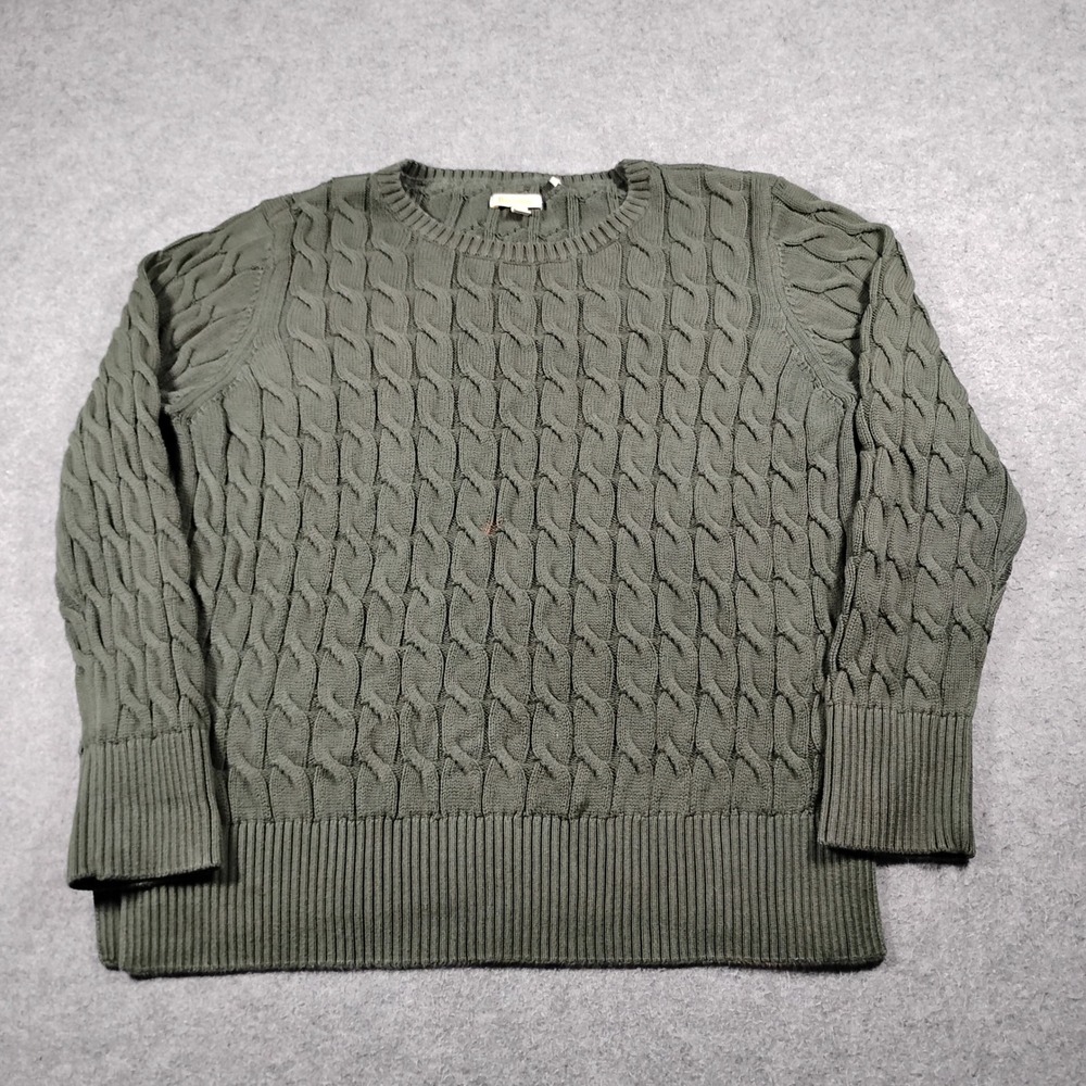 Barbour Women's Lewes Knit Olive Green Cable Knit Cotton Crewneck Sweater Sz 12